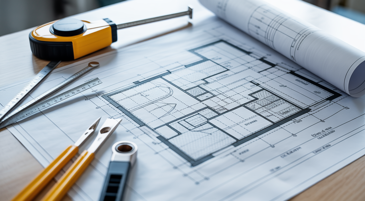 Architect reviewing architectural compliance standards on building plans